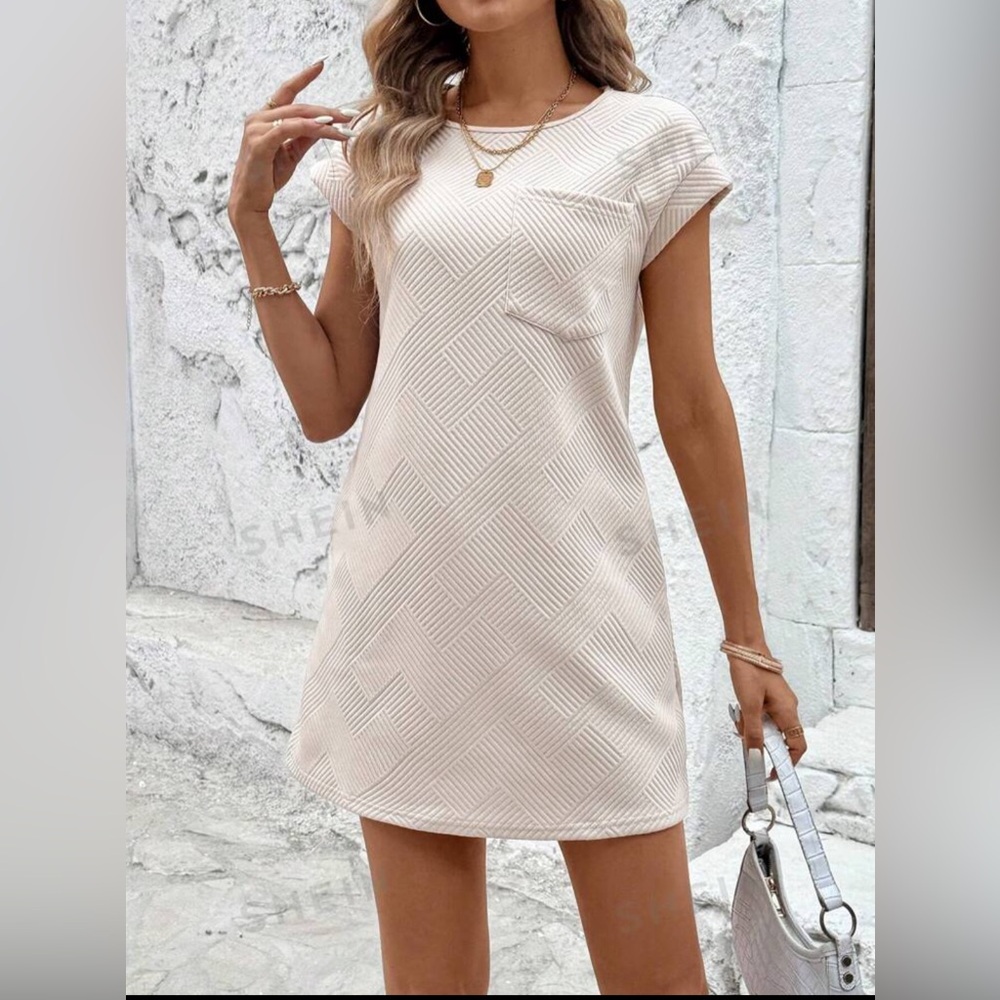 SHEIN LUNE Summer Round Neck Dress With Drop Shoulder Sleeves Pockets Small